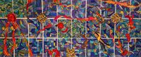 2019.02. Komposition in Blau. AquarellMosaik-Collage, 120 x 48,5.quer